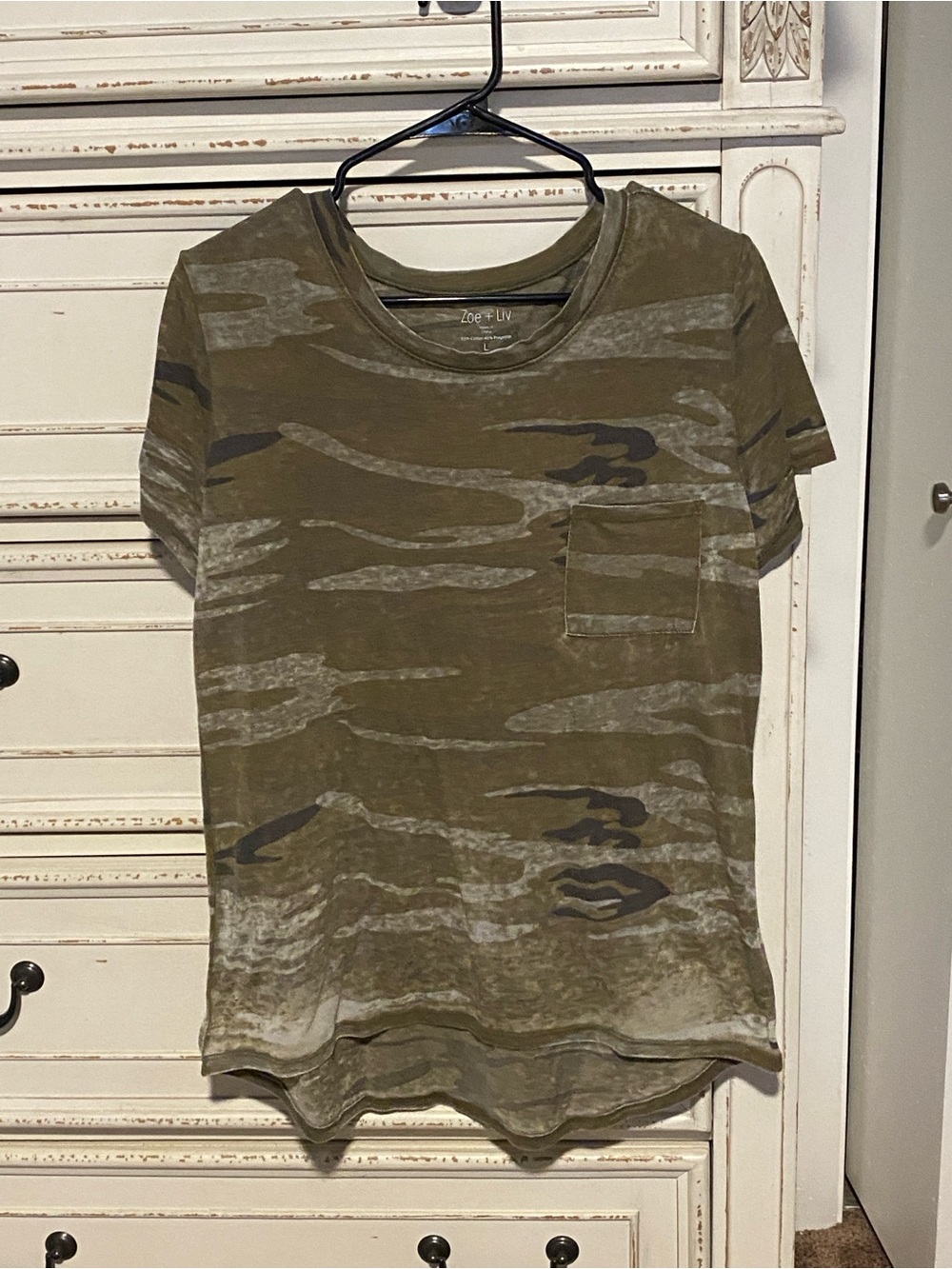 Zoe + Liv Olive Green Camo Pocket Tee
